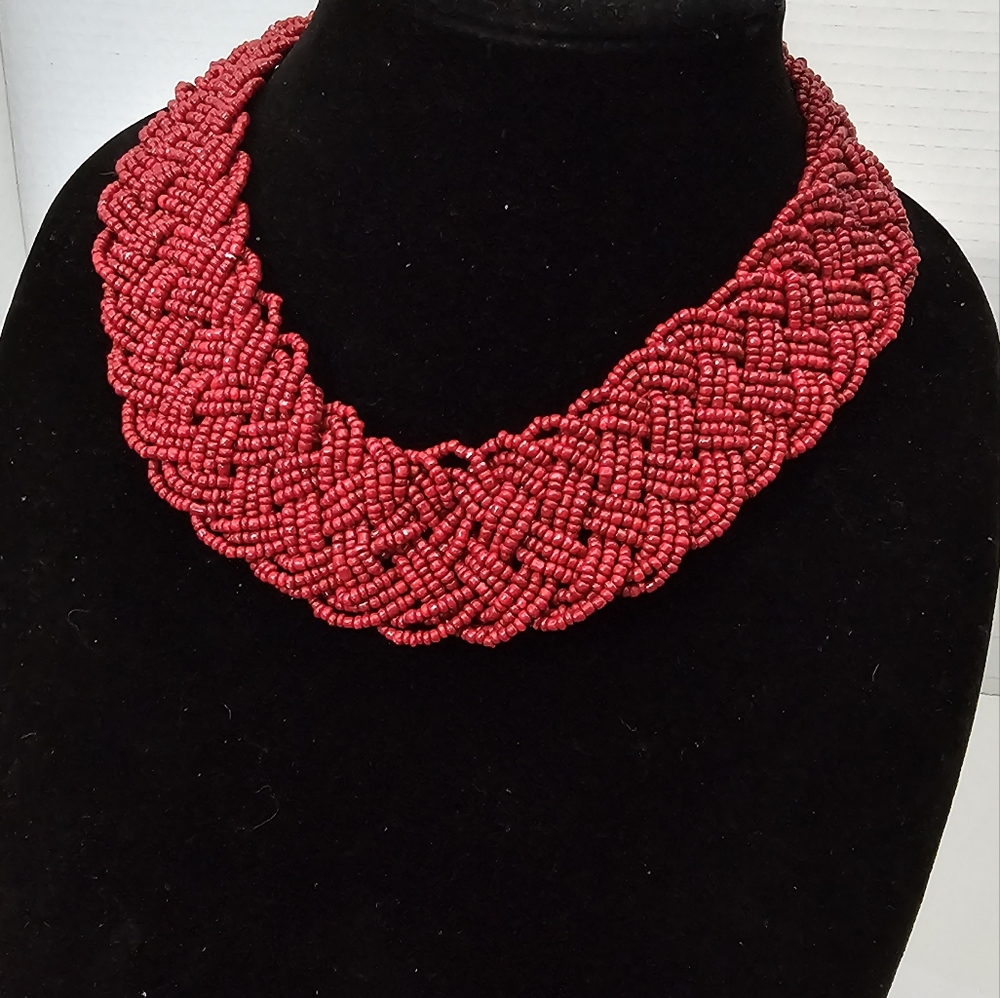 Burgundy bead statement necklace
